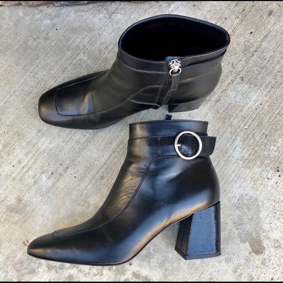 Freda Salvador Hendrix Leather Croc Ankle Boots - Picture 2 of 5